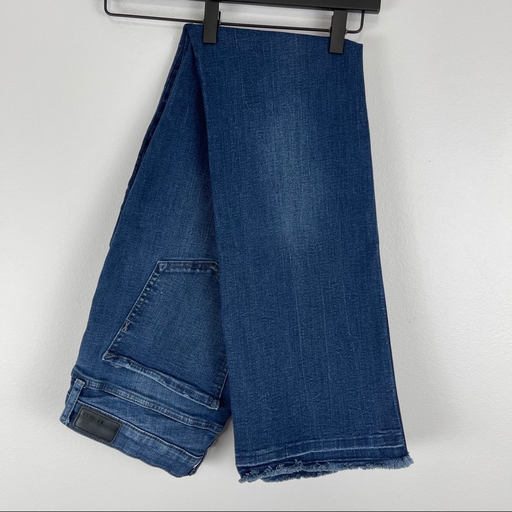 Express Mid Rise Dark Wash Distressed Bootcut Jean